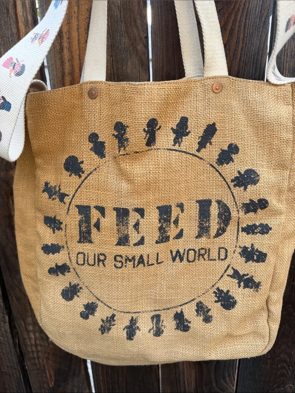 FEED Burlap Large Tote Bag with crossbody strap.❤️RARE